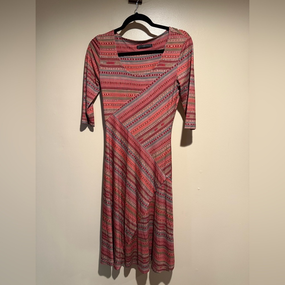 Peruvian Connection Coral and Pink Striped Midi Dress